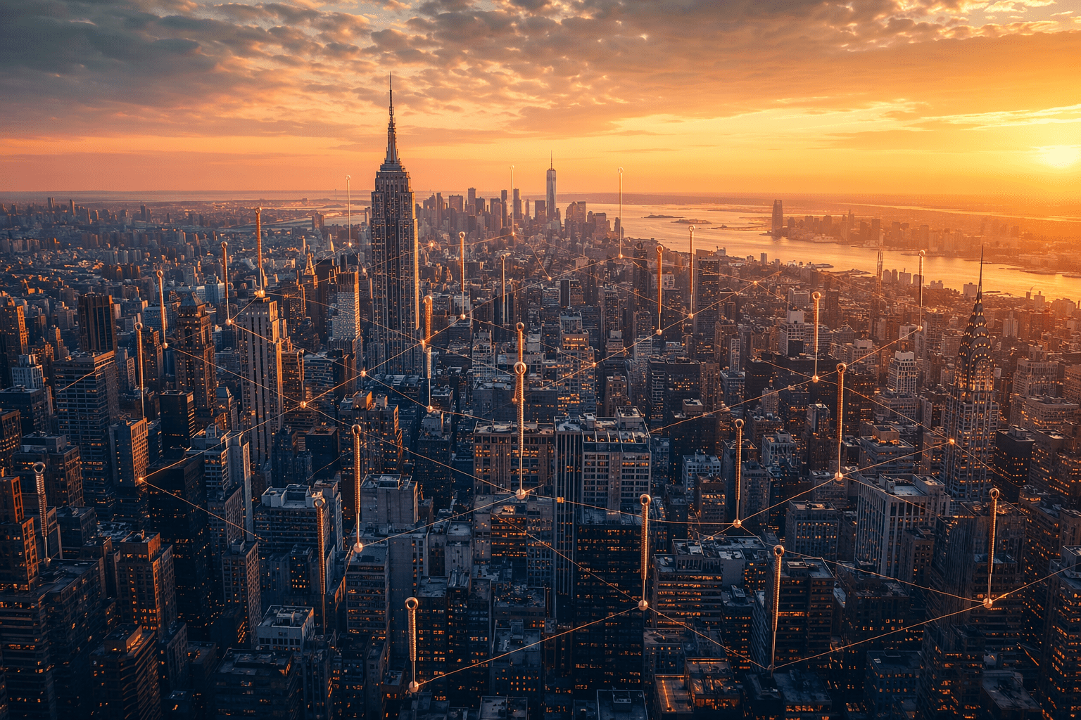 NYC skyline with acupuncture needles