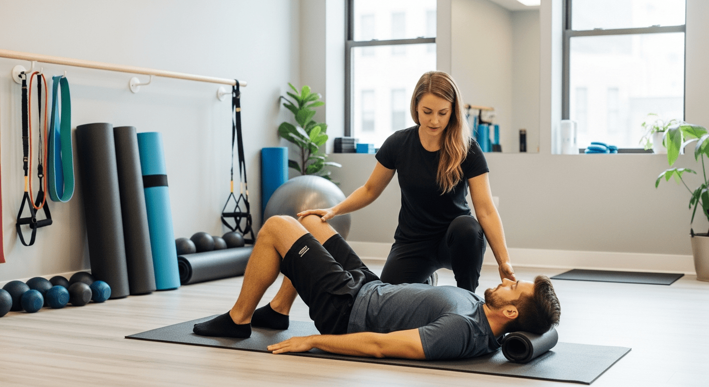 Therapist assisting DNS exercises