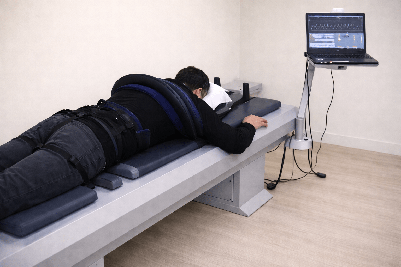 VAX-D spinal decompression table with patient